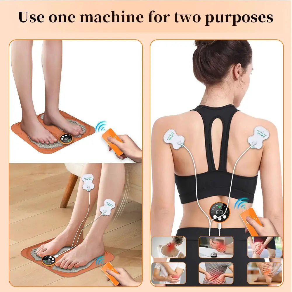 3D Smart Foot Massage Pad by Simples Market; two orange rechargeable foot massager pads for improved circulation