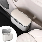 Simples Market car trash can with lid, white body and beige top, hanging storage for wet and dry use