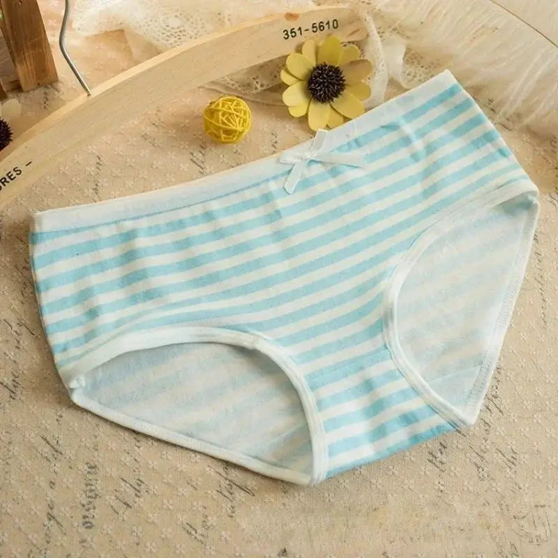 Panties, blue and white striped with a small white bow, kawaii lolita style women's underwear
