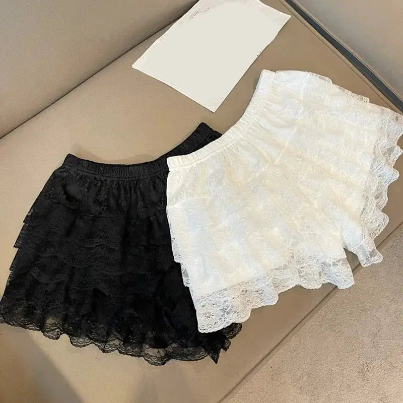 LaceEase Lace Safety Shorts For Women Breathable Elastic Waist Floral Loose Hem Design For Home Wear