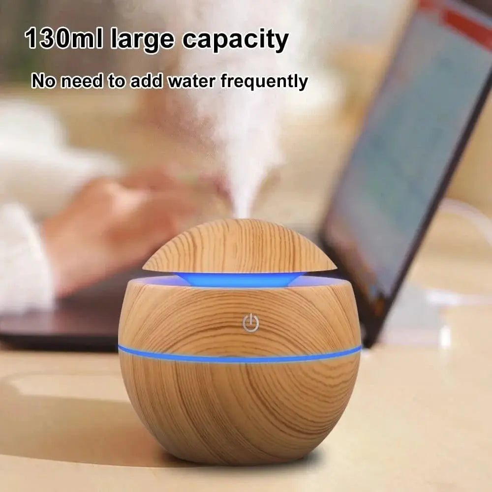 Wood Grain Ultrasonic Humidifier And Essential Oil Diffuser For Bedroom With Cool Mist Aromatherapy