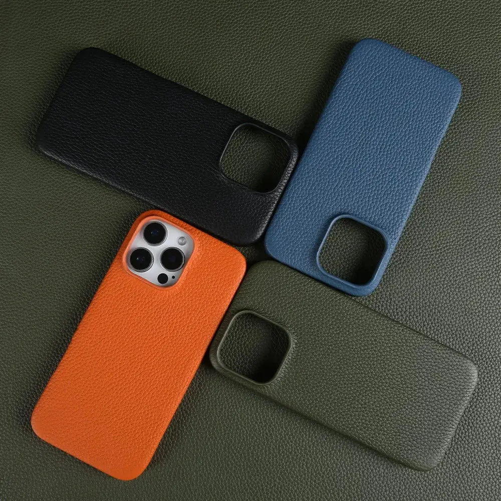 Simples Market leather MagSafe phone case set for iPhone 11–16 Pro Max, genuine leather, 4 colors
