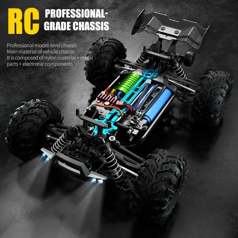 One Sixteenth Scale 4WD RC Monster Truck With LED Lights High Speed Drift 70KMH Or 50KMH Remote Control