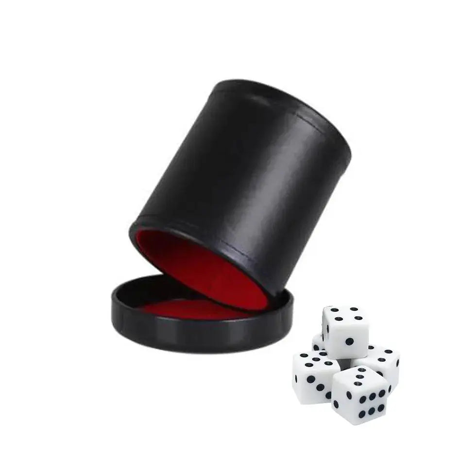 Leather Dice Cup With Lid Green Red Lining Interior Quiet Shaking For Liars Dice Farkle Yahtzee Includes 5 Dice
