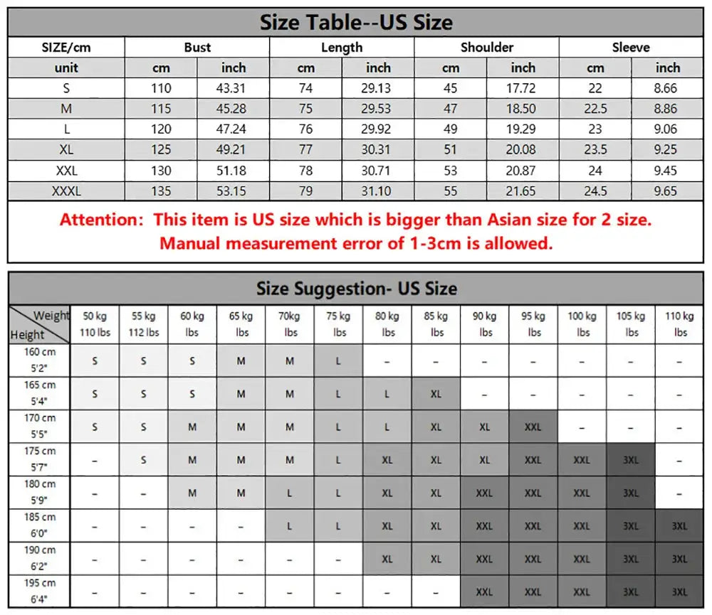 Men's linen-cotton short sleeve button-up shirt size chart with US sizes and bust/length/shoulder/sleeve measurements.