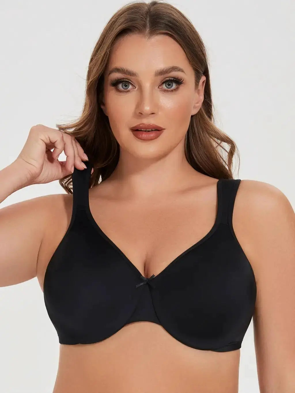 MELENECA Women's Minimizer Seamless Unlined Underwire Bra in black; plus-size, comfortable