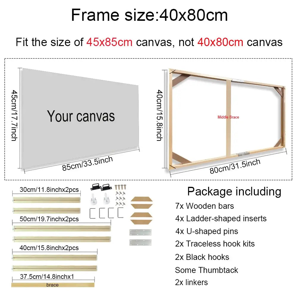 Simples Market natural wood canvas frame set, 40x80 cm, includes mounting hardware