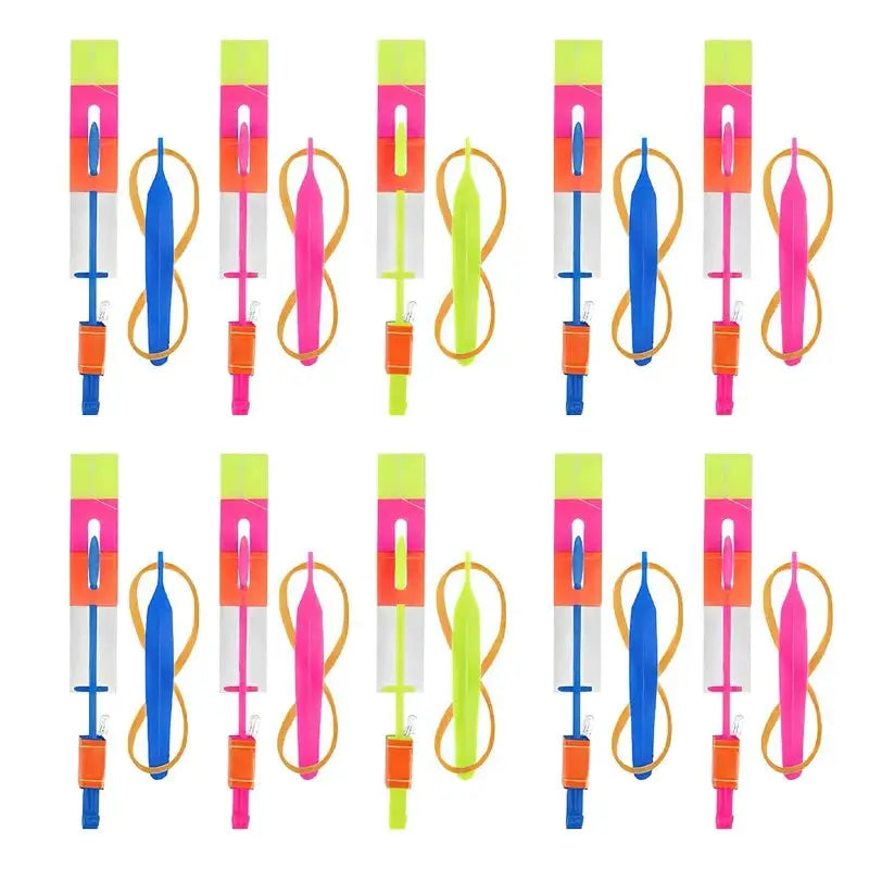 Outdoor LED Slingshot Rocket Helicopter Flying Toy With Glowing Lights For Kids Party Gift