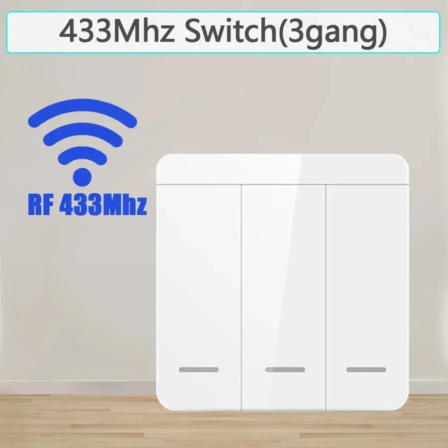 Wireless RF433 3-gang wall switch by Simples Market, white glossy panel for lights