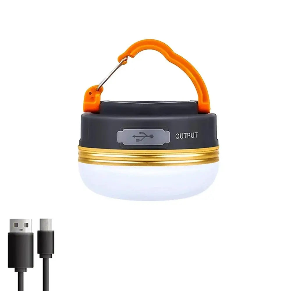 500W LED camping lantern with orange handle, USB rechargeable, power display