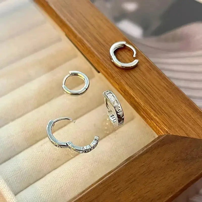 4Pcs Set Stainless Steel Zircon Crystal Hoop Earrings For Women Y2K Egirl Aesthetic Daily Wear