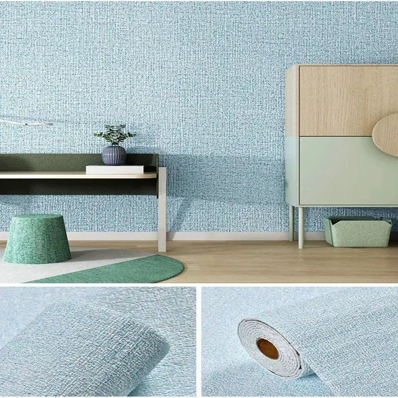 Linen 3D Foam Self-adhesive PVC wallpaper in light blue, waterproof thickened wall decor by Simples Market