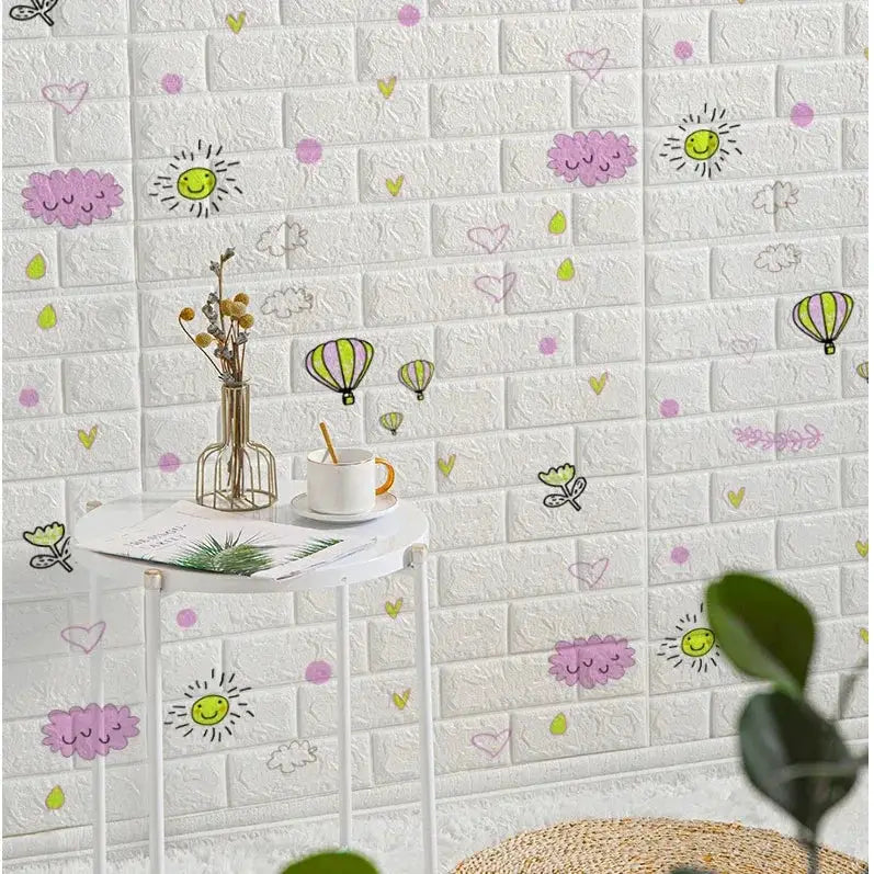 Simples Market 3D foam brick wall panels self-adhesive wallpaper with pastel doodle decals