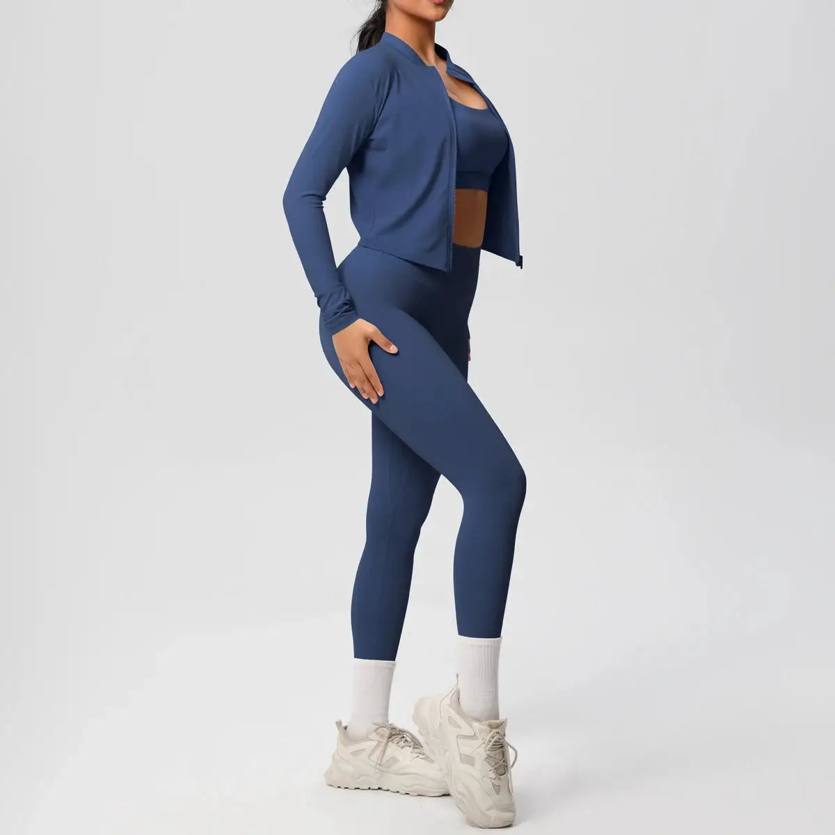 3 Piece Yoga Set for Women Sports Bra Zipper Jacket Leggings Gym Wear