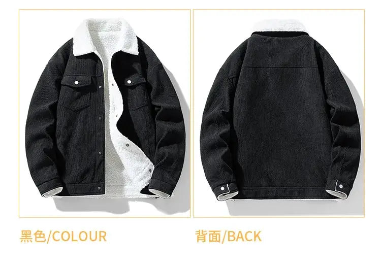 Men's black corduroy coat with white sherpa lining by Simples Market
