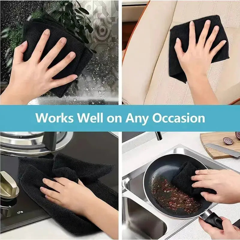 Simples Market microfiber car cleaning towels, thick double-layer, black quick-dry cloths (10/5/3/1pcs)