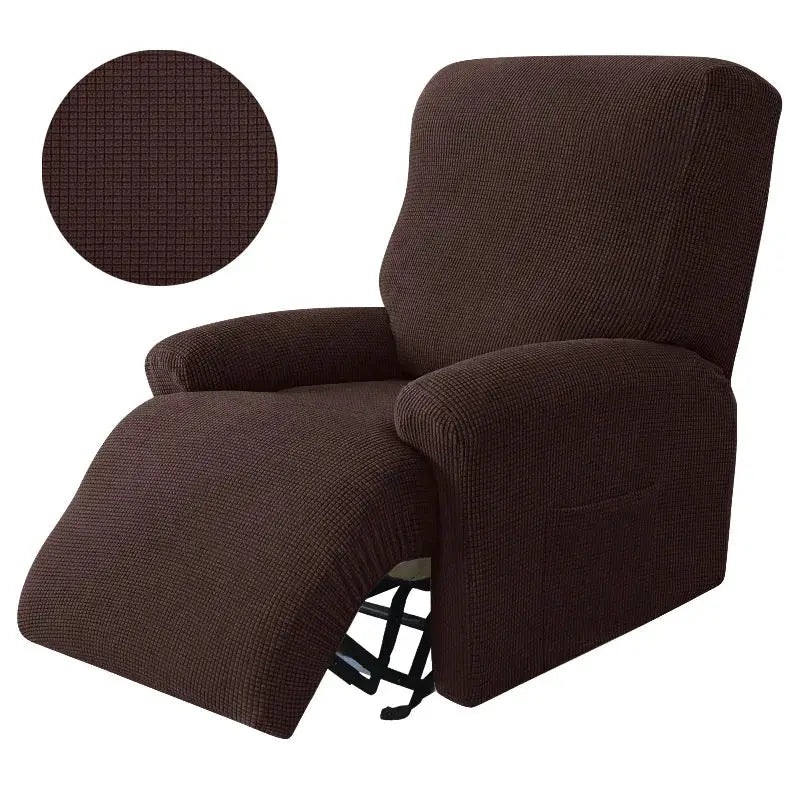 Recliner chair slipcover set, dark brown stretch spandex, non-slip 4pcs