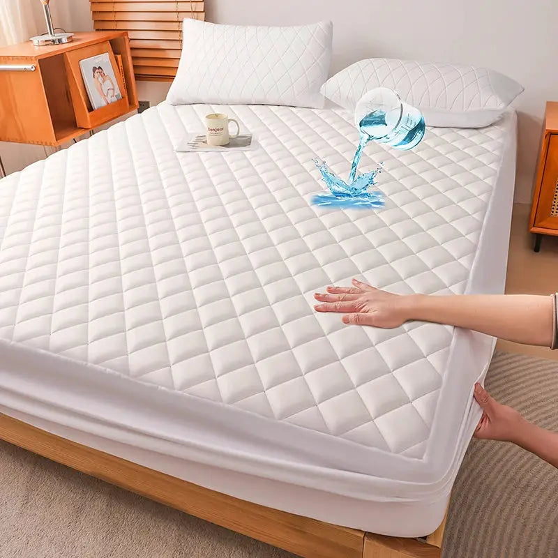 White quilted mattress protector 1pc, 100% waterproof, breathable and noiseless pad cover