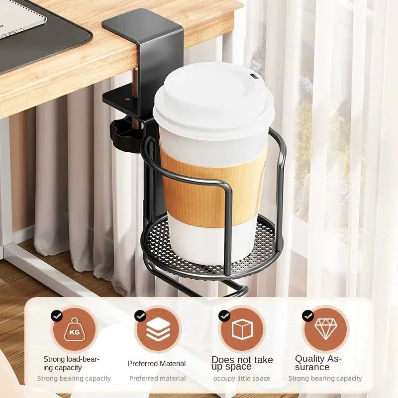 2 In 1 No Drill Desk Cup Holder Adjustable Arm Clamp Stand With 360 Degree Rotation Table Edge Clamp Anti Fall