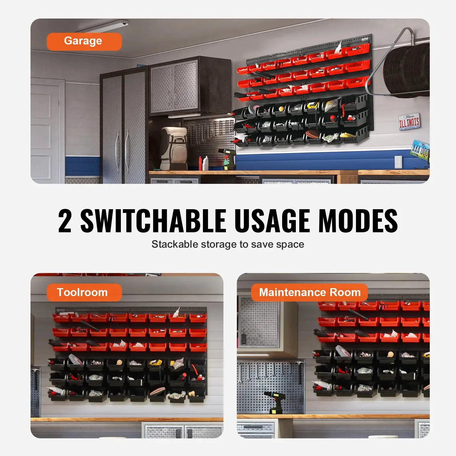 SucceBuy 48 Piece Wall Mounted Parts Storage Bins System for Garage Tools Nuts Bolts Screws Nails