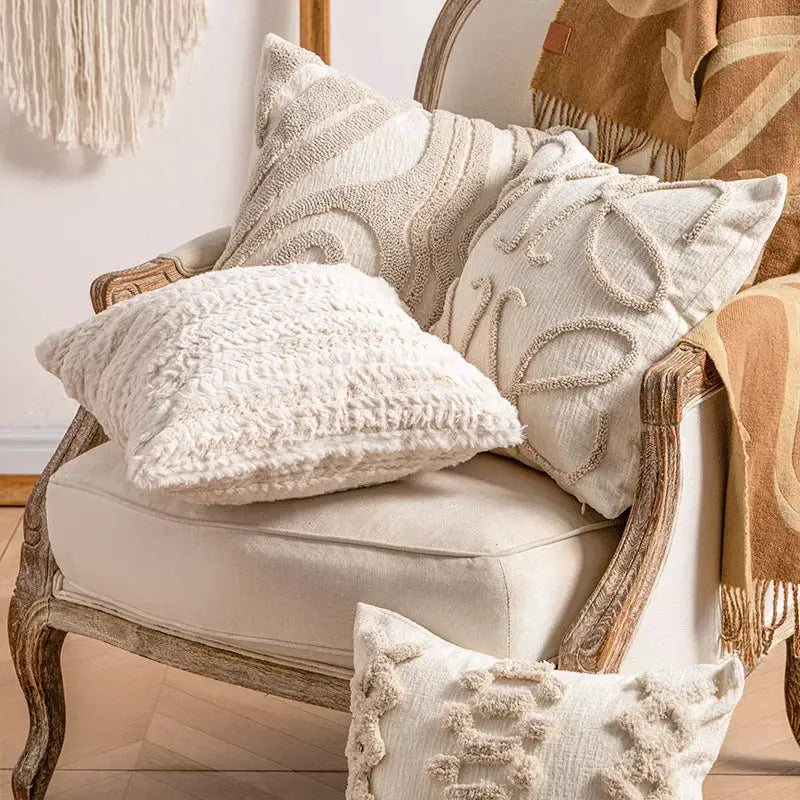 Throw pillow case by Simples Market, bohemian striped beige textured cushion cover