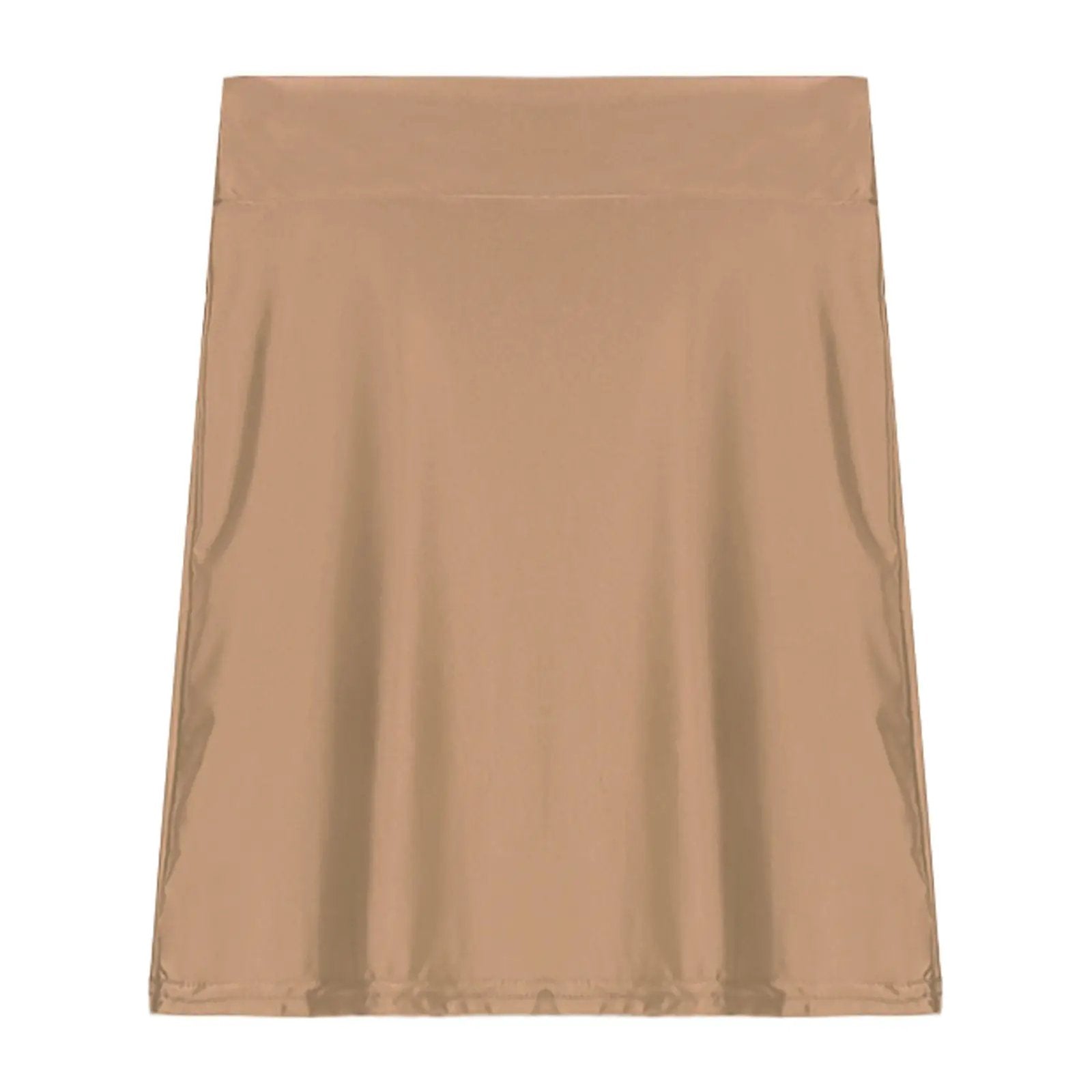 Glossy patent leather mini skirt in tan, low-rise clubwear style
