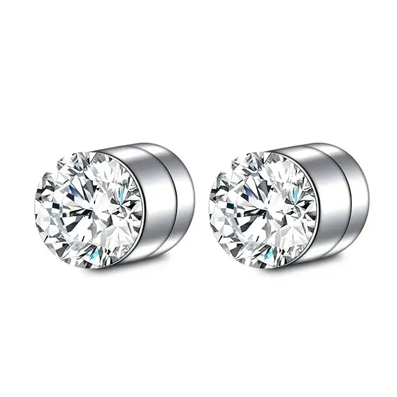 1 Pair Crystal Strong Magnetic Ear Stud Clip Earrings For Men Women Punk Round Zircon Magnet Non Piercing Jewelry