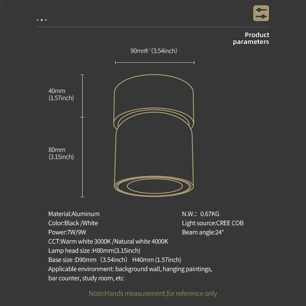 Aisilan LED Ceiling Spotlight by Simples Market, 360° COB ceiling light, black/white aluminum, 7W/9W