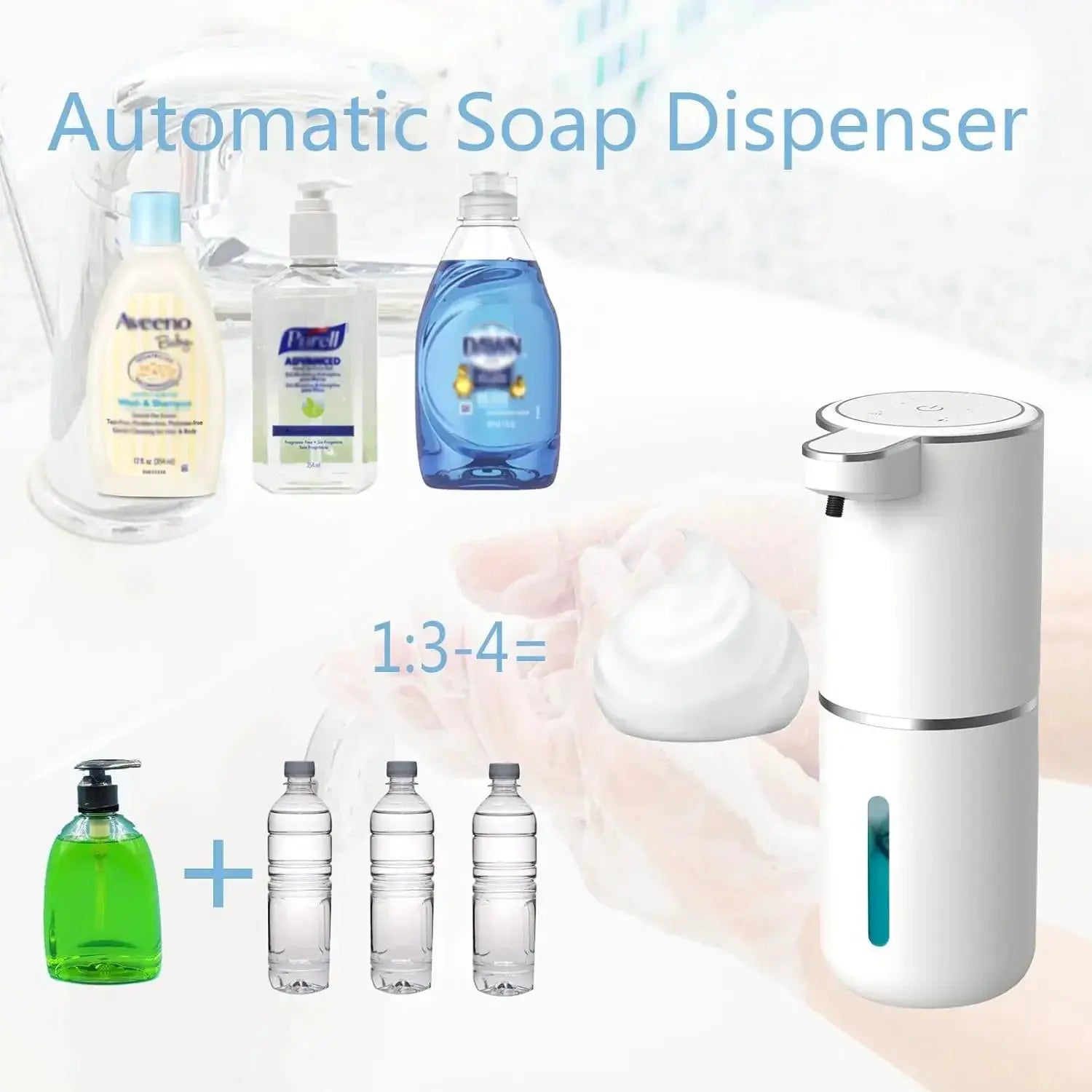 Automatic soap dispenser by Simples Market; white touchless USB-rechargeable with infrared sensor