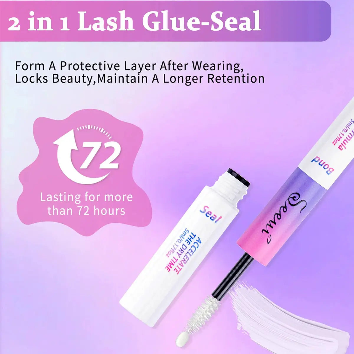 Simples Market 2-in-1 Lash Glue-Seal two-piece set: white seal bottle and pink-purple applicator tube