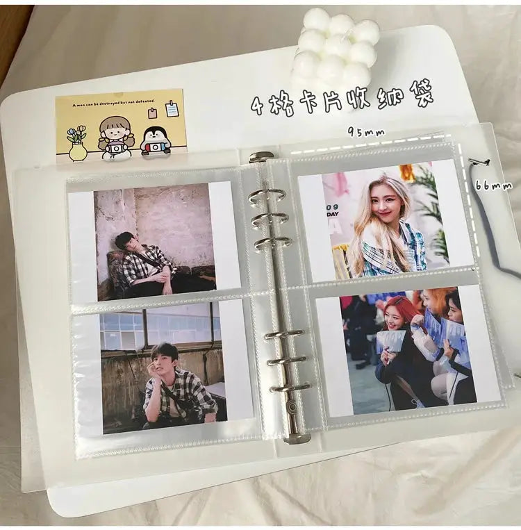 Yoofun A5 binder with clear four-pocket photo sleeves and metal rings