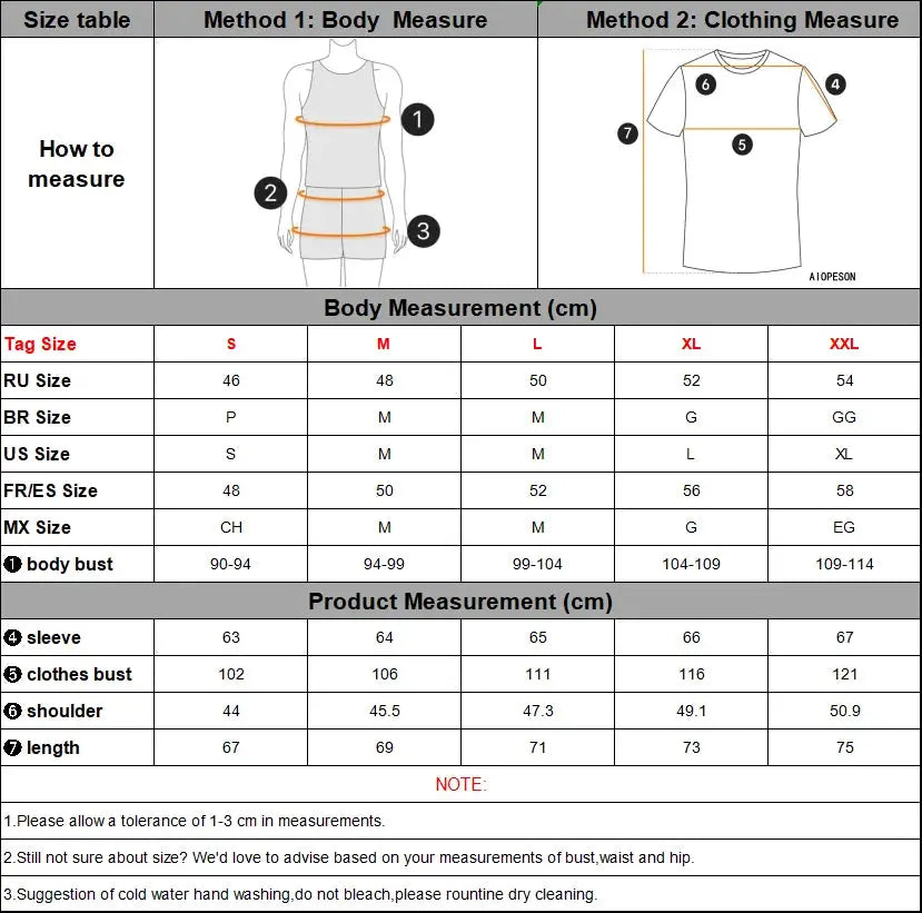 AIOPESON men's ribbed stripe polo shirt size chart with body and clothing measurements by Simples Market