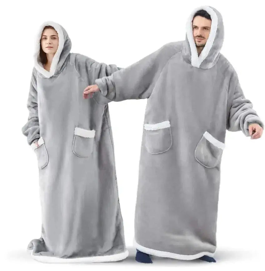 CozyCloud Super Long Wearable Fleece Blanket Hoodie 150cm For Women And Men Cold Proof Winter Comfort