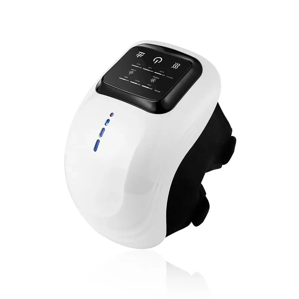 foreverlily Smart Knee Massager; white curved massager with black control panel and blue LED indicators