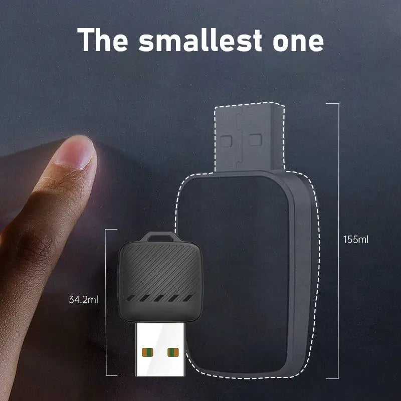 2-in-1 wireless Android Auto and CarPlay adapter dongle, black compact USB receiver for cars by Simples Market