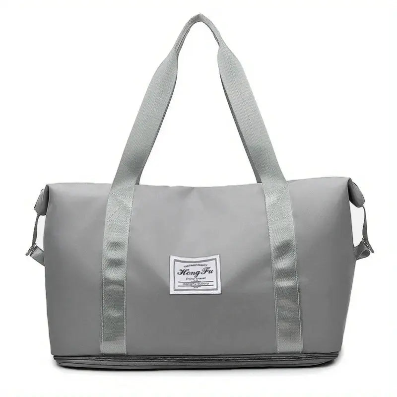 Carry-on travel duffle bag, grey nylon, waterproof, large capacity by Simples Market