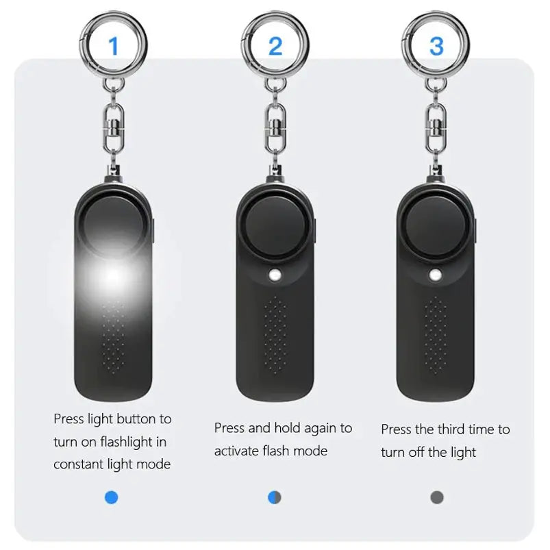 130dB Protect Alert personal defense siren with flashlight keychain, Simples Market, black, 3-pack