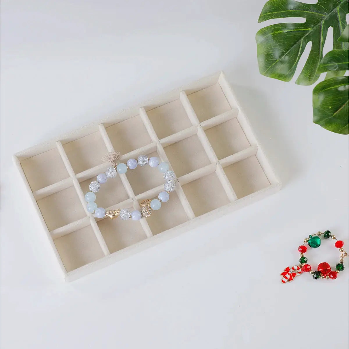 1 Piece Flocking Jewelry Box And Tray Beige Necklace Jewelry Organizer Gift Box 21.3 x 12.5 x 2.5 cm