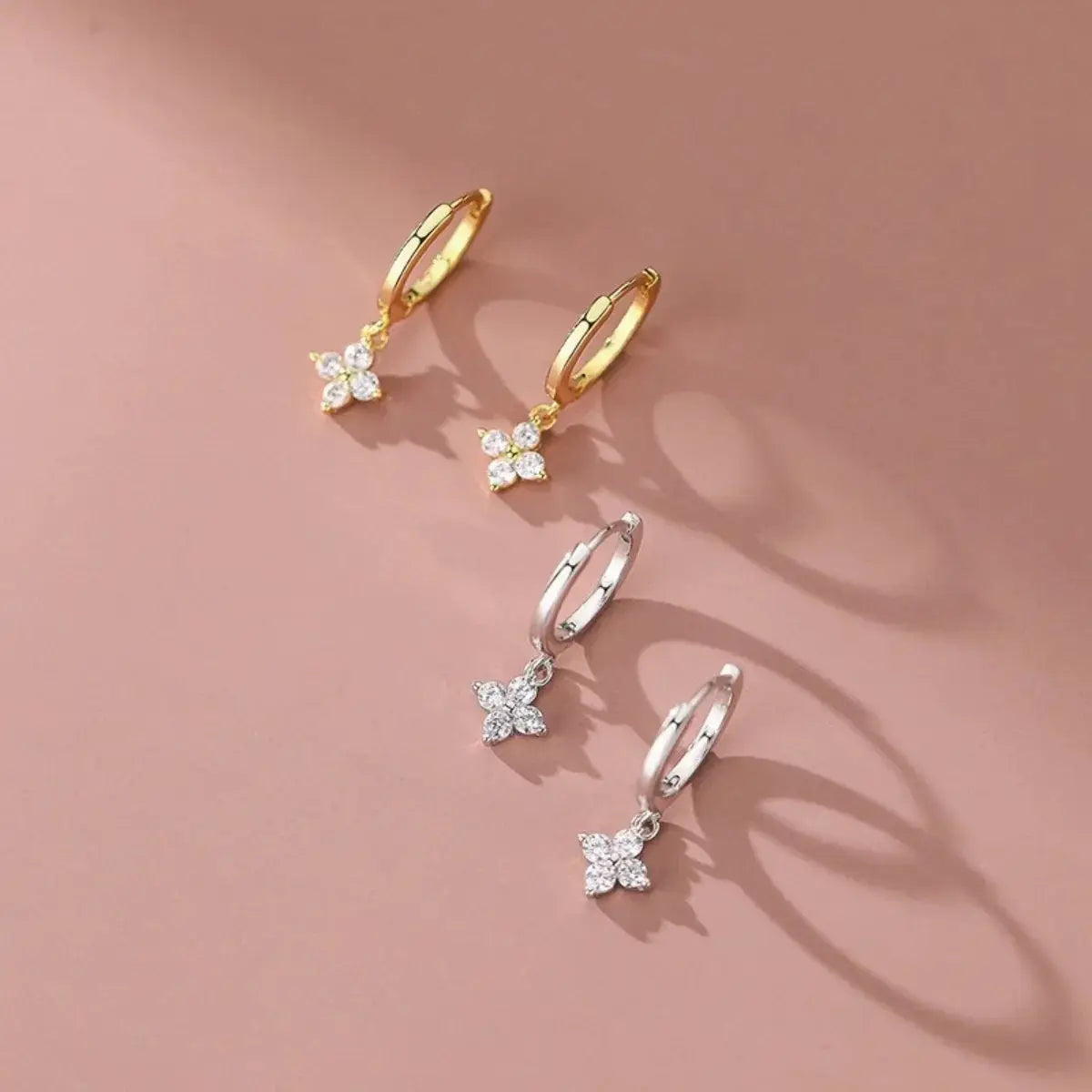 Zircon Flower Pendant Hoop Earrings For Women Stainless Steel Huggies Cartilage Piercing Jewelry