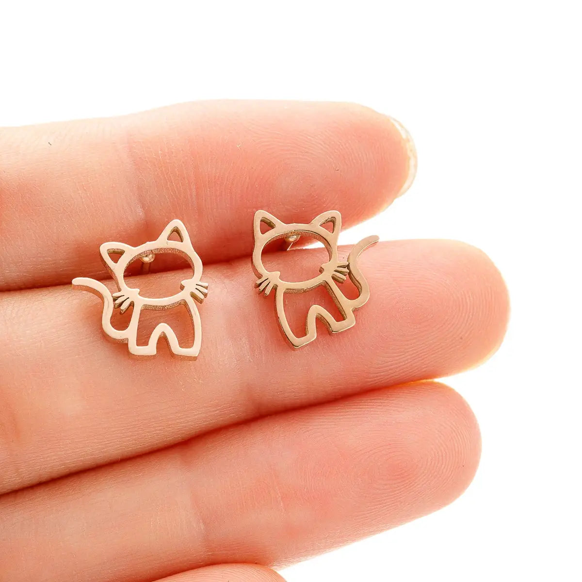 One Pair Cute Cat Stainless Steel Stud Earrings For Men Women Punk Students Gift Trendy Fashion Small Ear Studs Jewelry