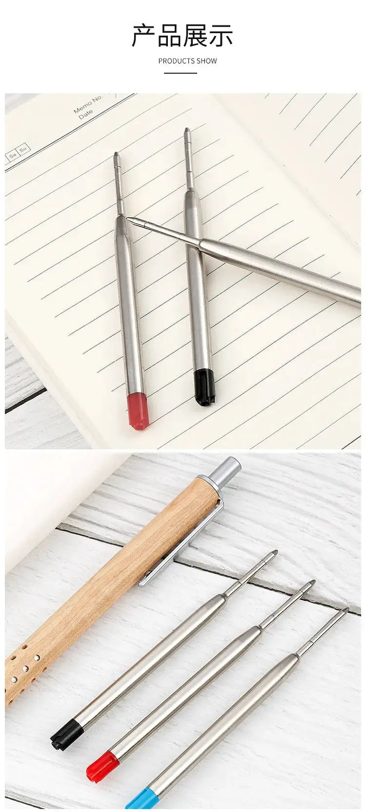 Simples Market 3 pcs ballpoint pen refills for Parker pens, 3.9 in, blue red black ink, metal bodies