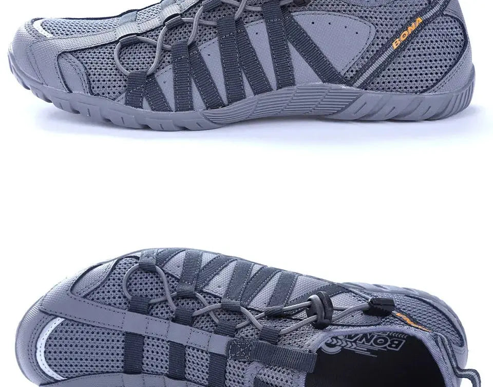 BONA men's gray mesh running shoes, lace-up athletic sneakers by Simples Market