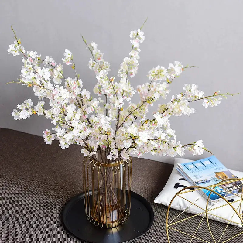 4 Stem Cherry Blossom Long Branch Silk Artificial Flowers For Bedroom Decor White Sakura Wedding 1 Piece