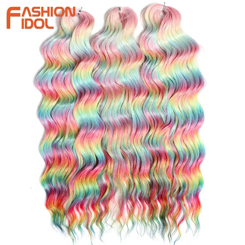Anna Hair synthetic loose deep wave braiding extensions, 24in, ombre rainbow water wave, 3 bundles