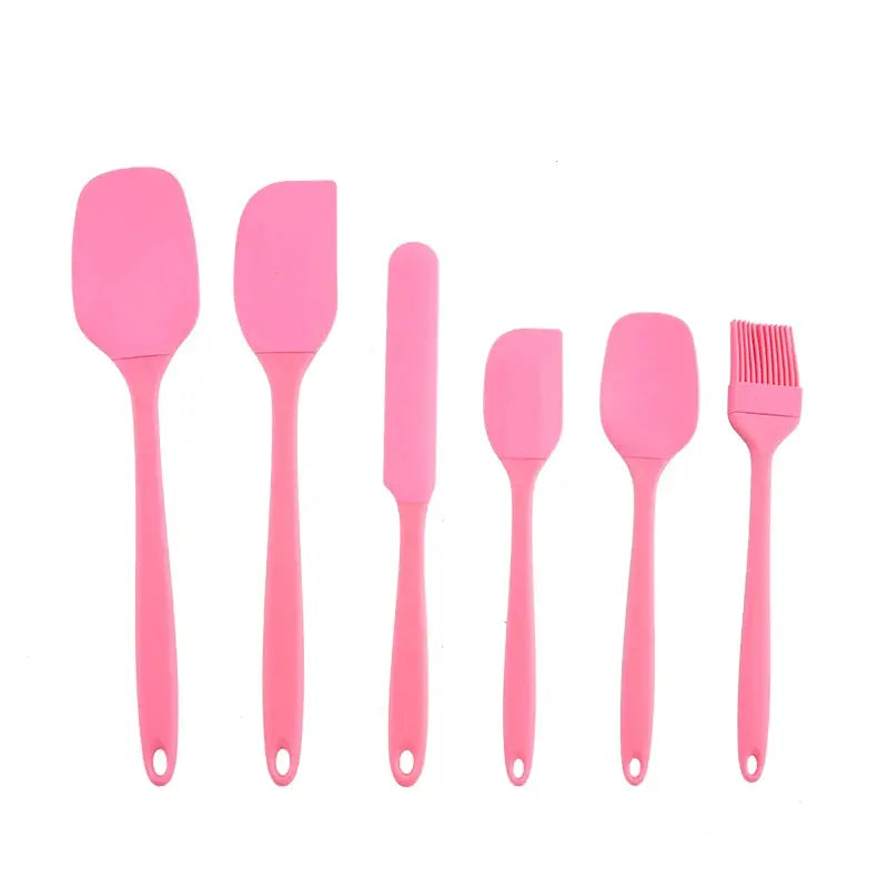 Cream Color Silicone Kitchenware Six Piece Set With Scraper Spatula And Oil Brush For Baking And Cooking