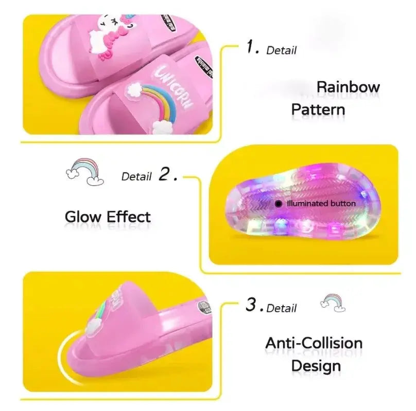 Children's Lighted Unicorn Slippers Cartoon Animal Prints for Boys and Girls Kids Toddler Shoes