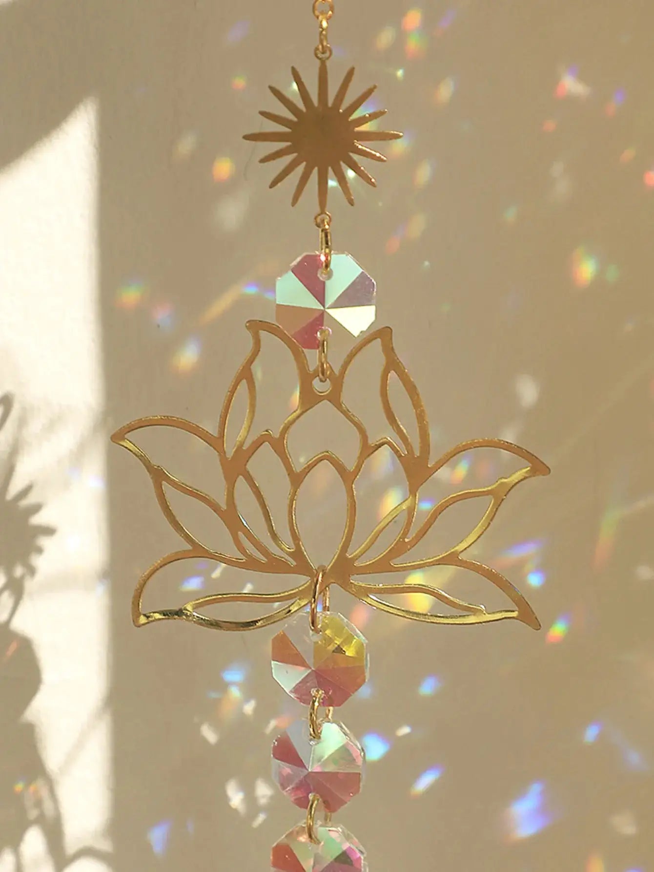 Golden Lotus AB Colorful Water Drop Suncatcher Pendant Crystal Decoration for Garden