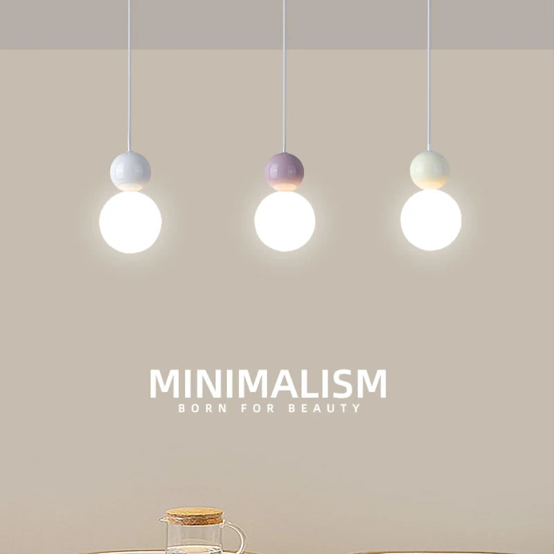 Nordic pendant light set of 3 LED hanging lamps with cream cords and pastel bead caps