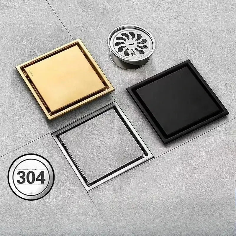 Large Flow Drainer by Simples Market; 304 stainless steel square floor drain with anti-odor base in gold, silver, black