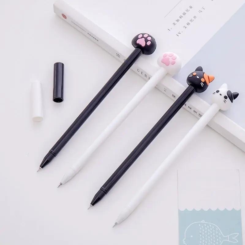 4-pack kawaii cat gel signature pens with black and white bodies and paw-topped cat heads